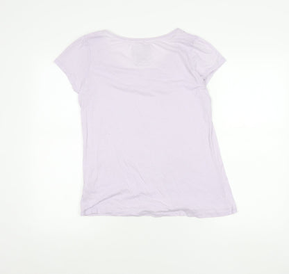 John Rocha Womens Purple Cotton Crochet Neck T-Shirt Size 14