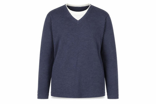 Front view of Marks & Spencer Blue Harbour unisex blue v-neck jumper m