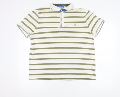 Ted Baker Mens White Striped Polo Shirt Size L Short Sleeve Cotton