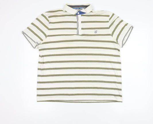 Ted Baker Mens White Striped Polo Shirt Size L Short Sleeve Cotton