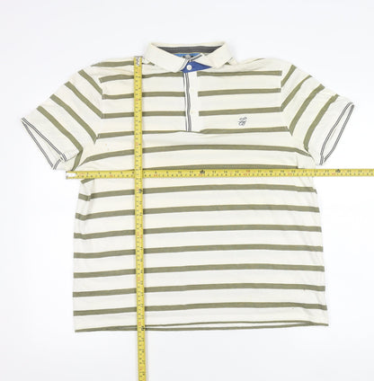 Ted Baker Mens White Striped Polo Shirt Size L Short Sleeve Cotton