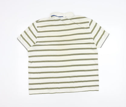 Ted Baker Mens White Striped Polo Shirt Size L Short Sleeve Cotton