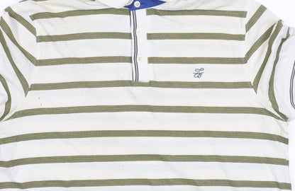 Ted Baker Mens White Striped Polo Shirt Size L Short Sleeve Cotton