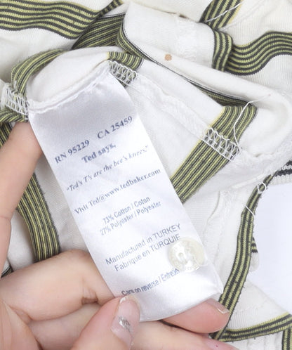 Ted Baker Mens White Striped Polo Shirt Size L Short Sleeve Cotton