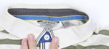Ted Baker Mens White Striped Polo Shirt Size L Short Sleeve Cotton