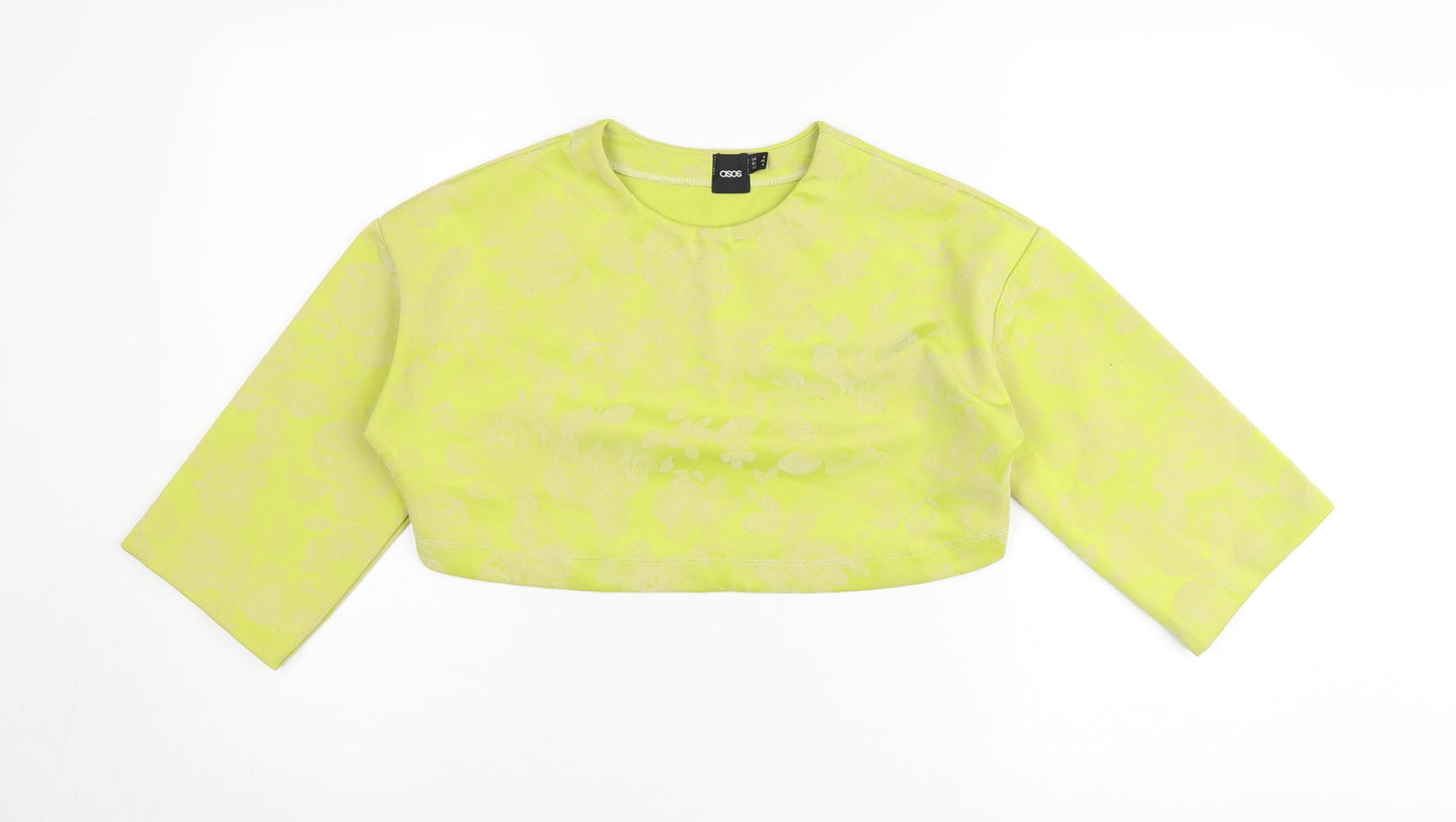 ASOS Women’s Yellow Floral Crop Top UK 8 Slim Fit 3/4 Sleeve