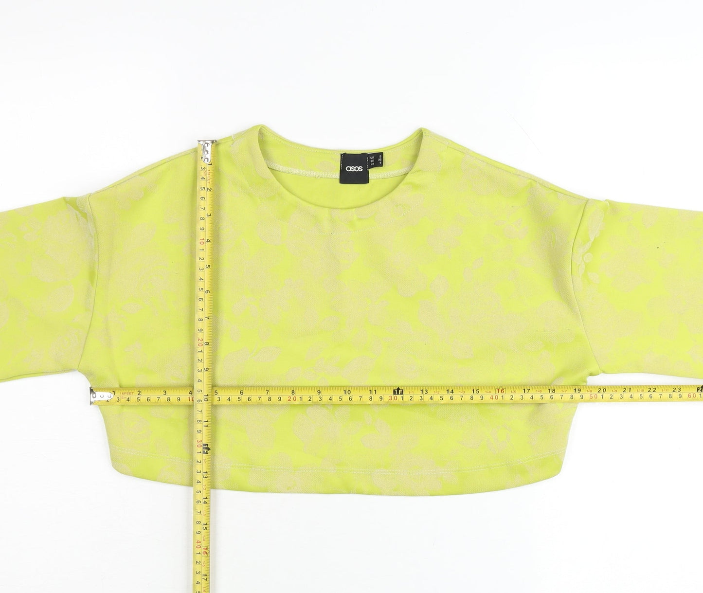ASOS Women’s Yellow Floral Crop Top UK 8 Slim Fit 3/4 Sleeve