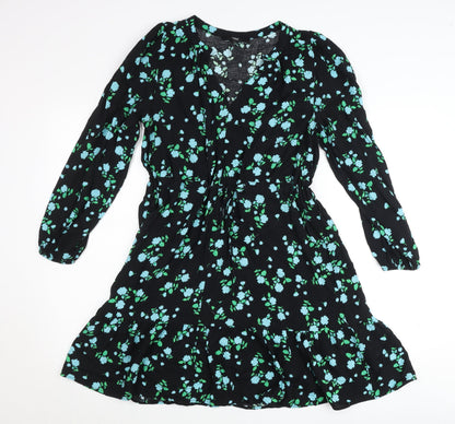 Next Women’s Black Floral Skater Dress Size 6 Viscose Knee Length
