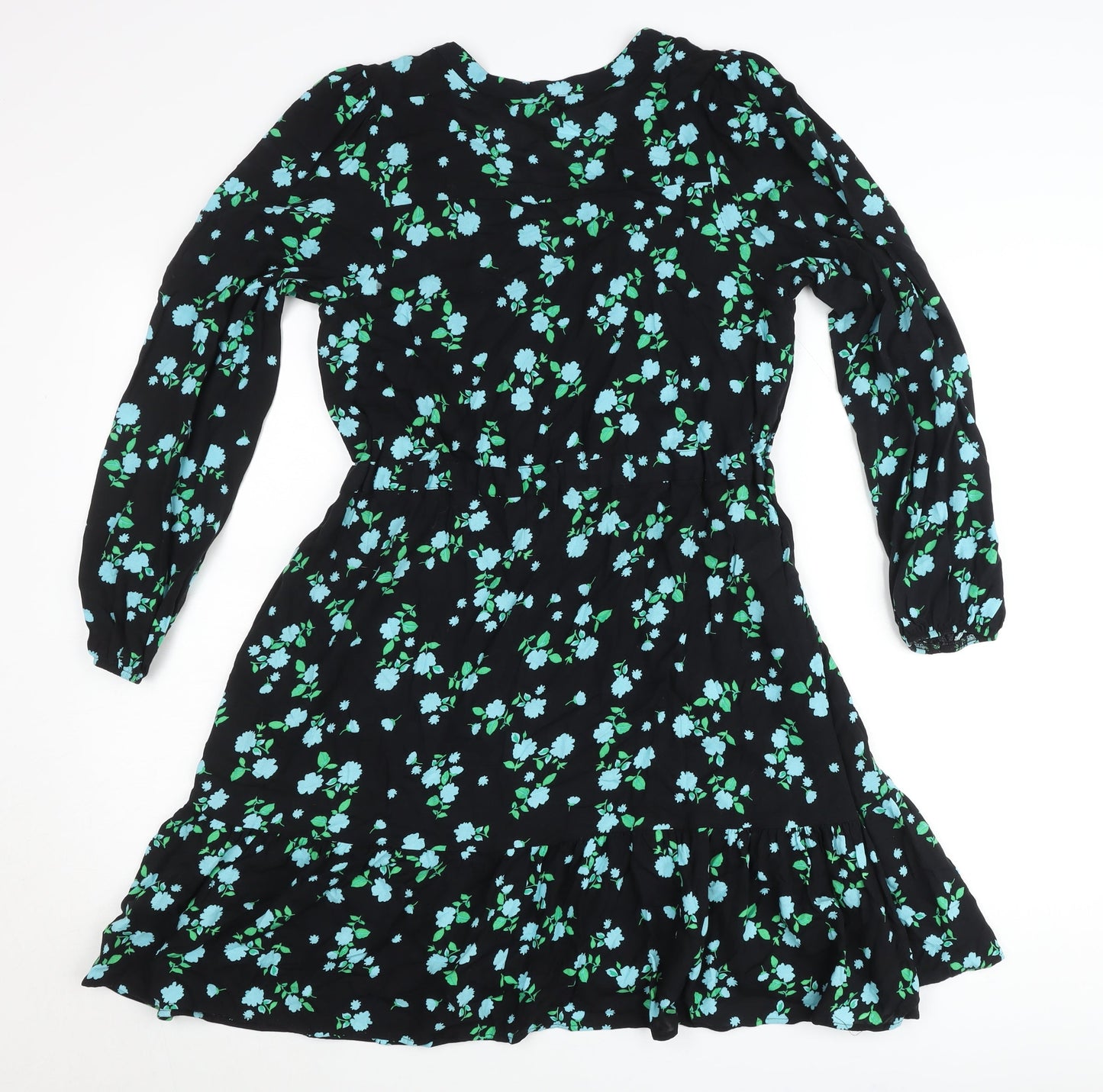 Next Women’s Black Floral Skater Dress Size 6 Viscose Knee Length