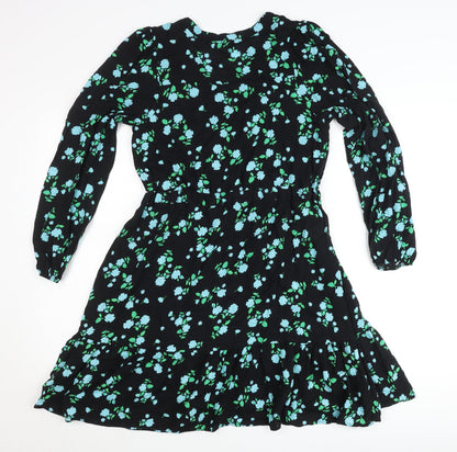 Next Women’s Black Floral Skater Dress Size 6 Viscose Knee Length
