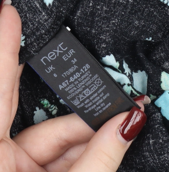 Next Women’s Black Floral Skater Dress Size 6 Viscose Knee Length