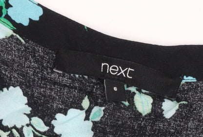 Next Women’s Black Floral Skater Dress Size 6 Viscose Knee Length