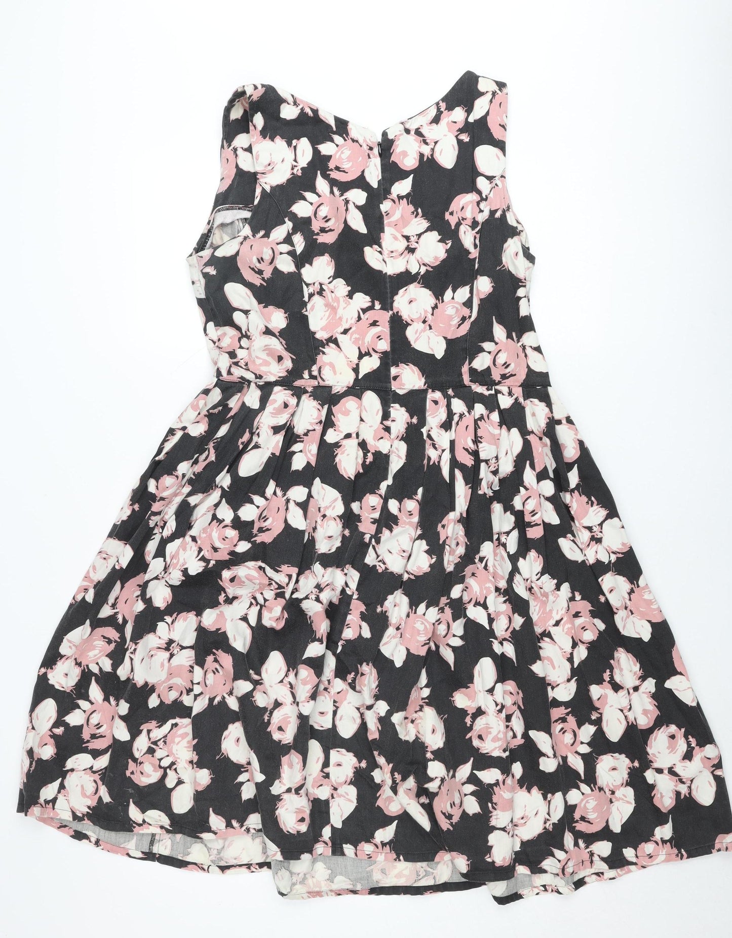 People Tree Women's Black Pink Floral Fit & Flare Dress Size 14