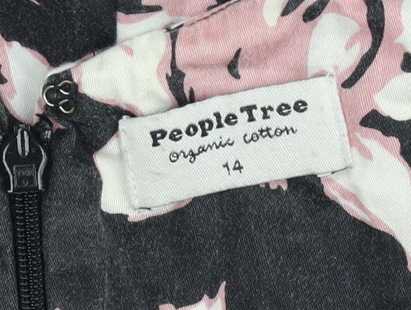 People Tree Women's Black Pink Floral Fit & Flare Dress Size 14