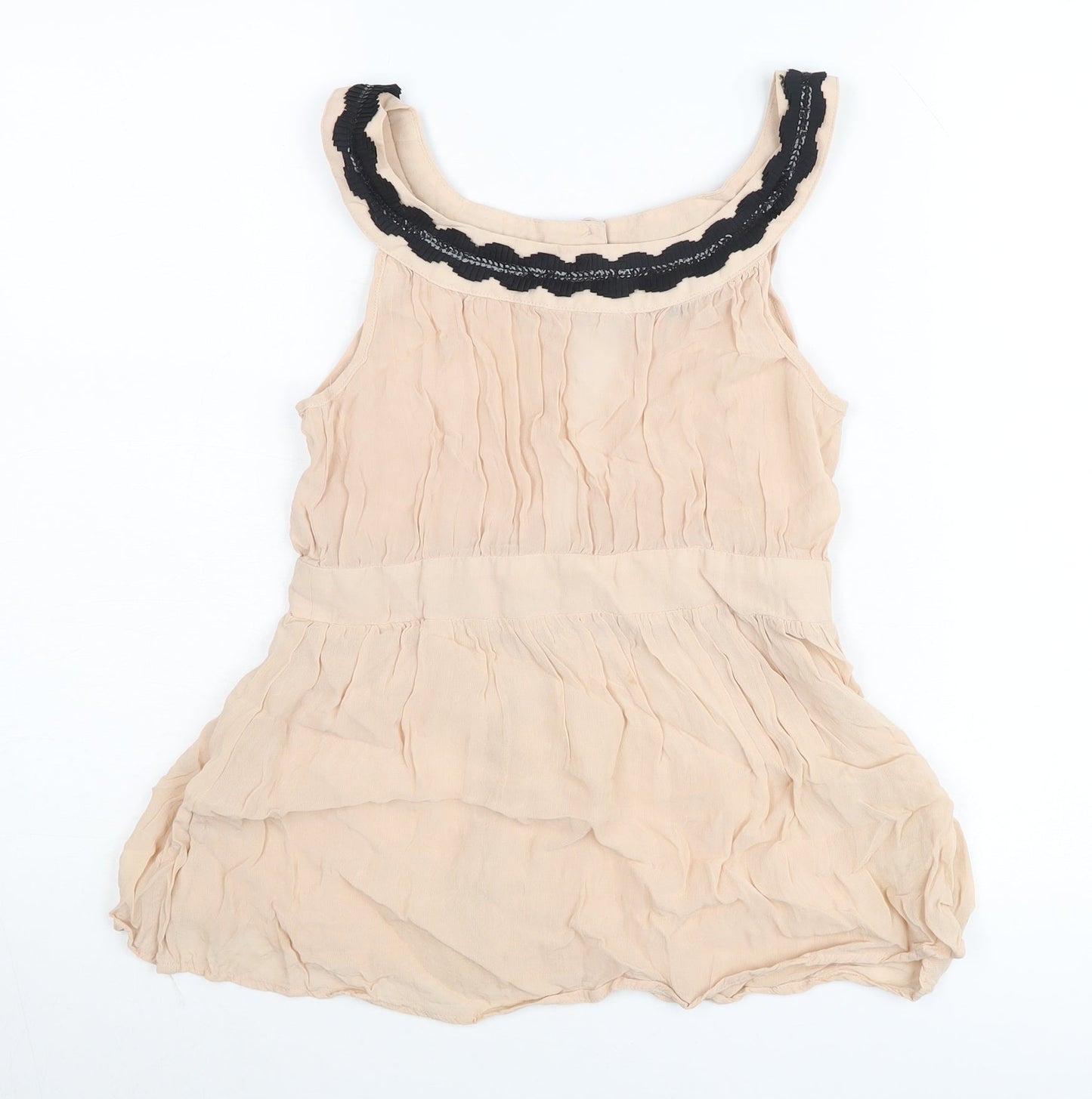 Topshop Womens Beige Chiffon Camisole Blouse UK 8 Sleeveless Lace Button