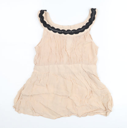 Topshop Womens Beige Chiffon Camisole Blouse UK 8 Sleeveless Lace Button