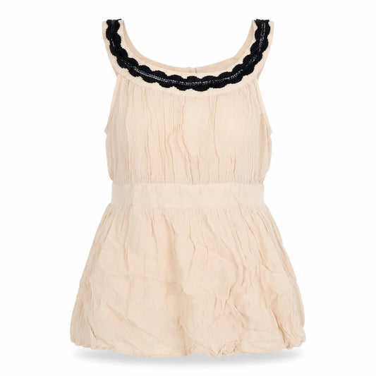Topshop Womens Beige Chiffon Camisole Blouse UK 8 Sleeveless Lace Button