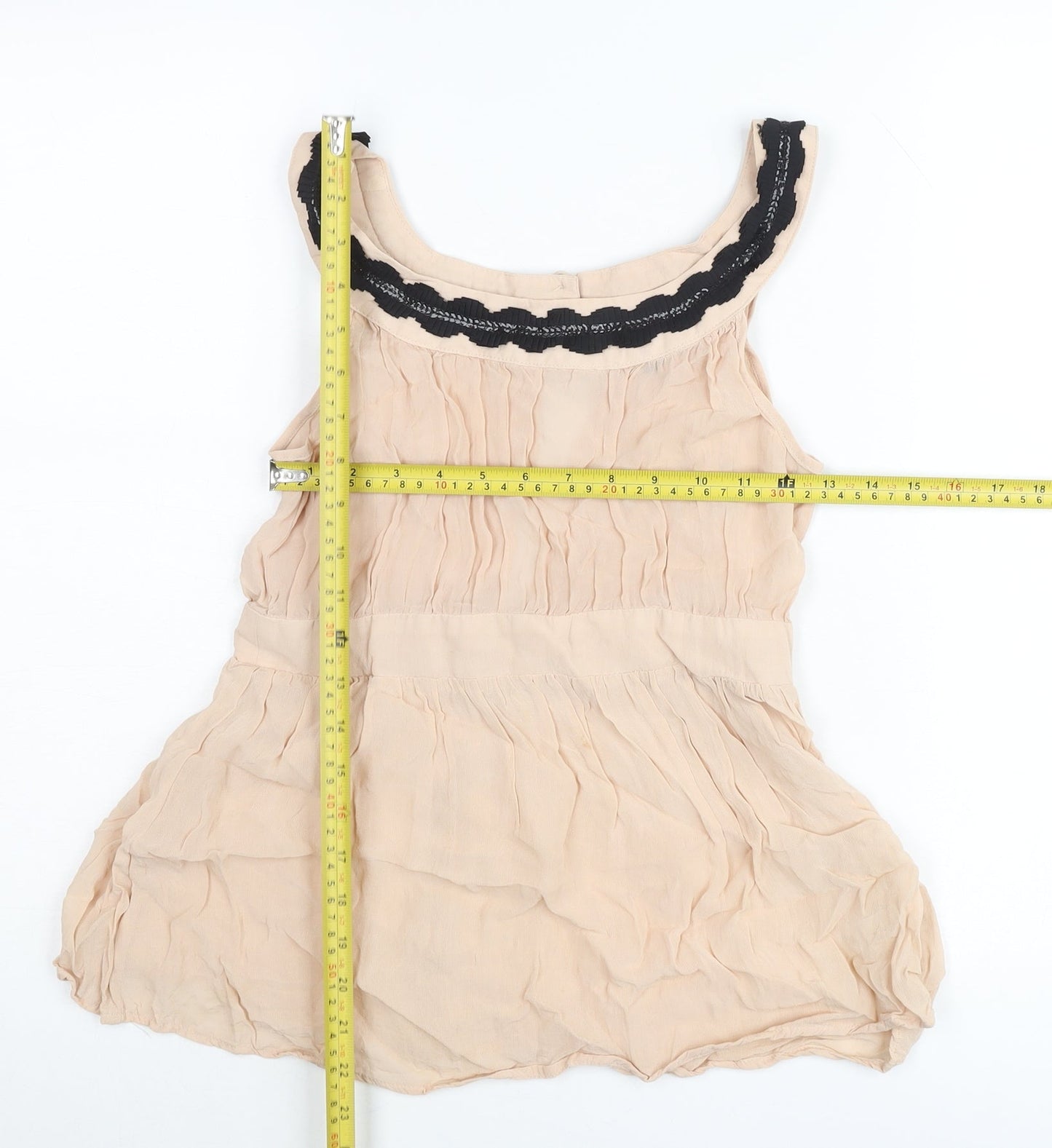 Topshop Womens Beige Chiffon Camisole Blouse UK 8 Sleeveless Lace Button