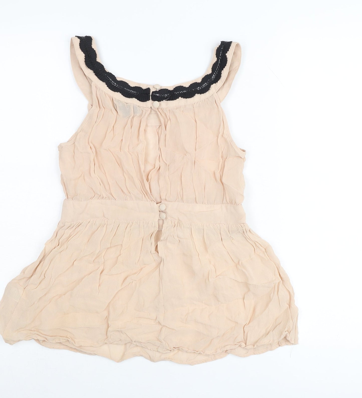 Topshop Womens Beige Chiffon Camisole Blouse UK 8 Sleeveless Lace Button