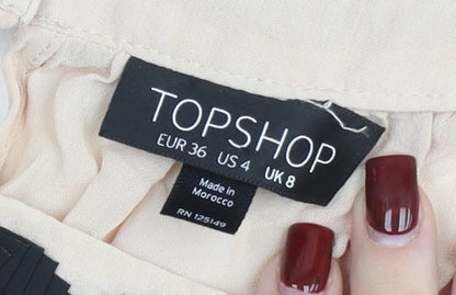 Topshop Womens Beige Chiffon Camisole Blouse UK 8 Sleeveless Lace Button