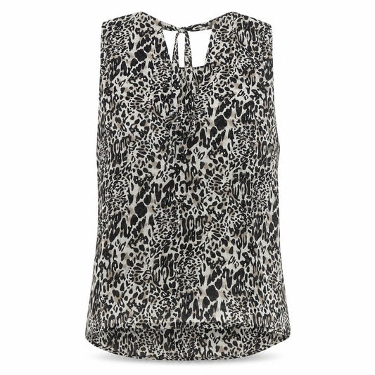 Front view of JDY women’s blouse top multicoloured animal print, size UK 12, sleeveless