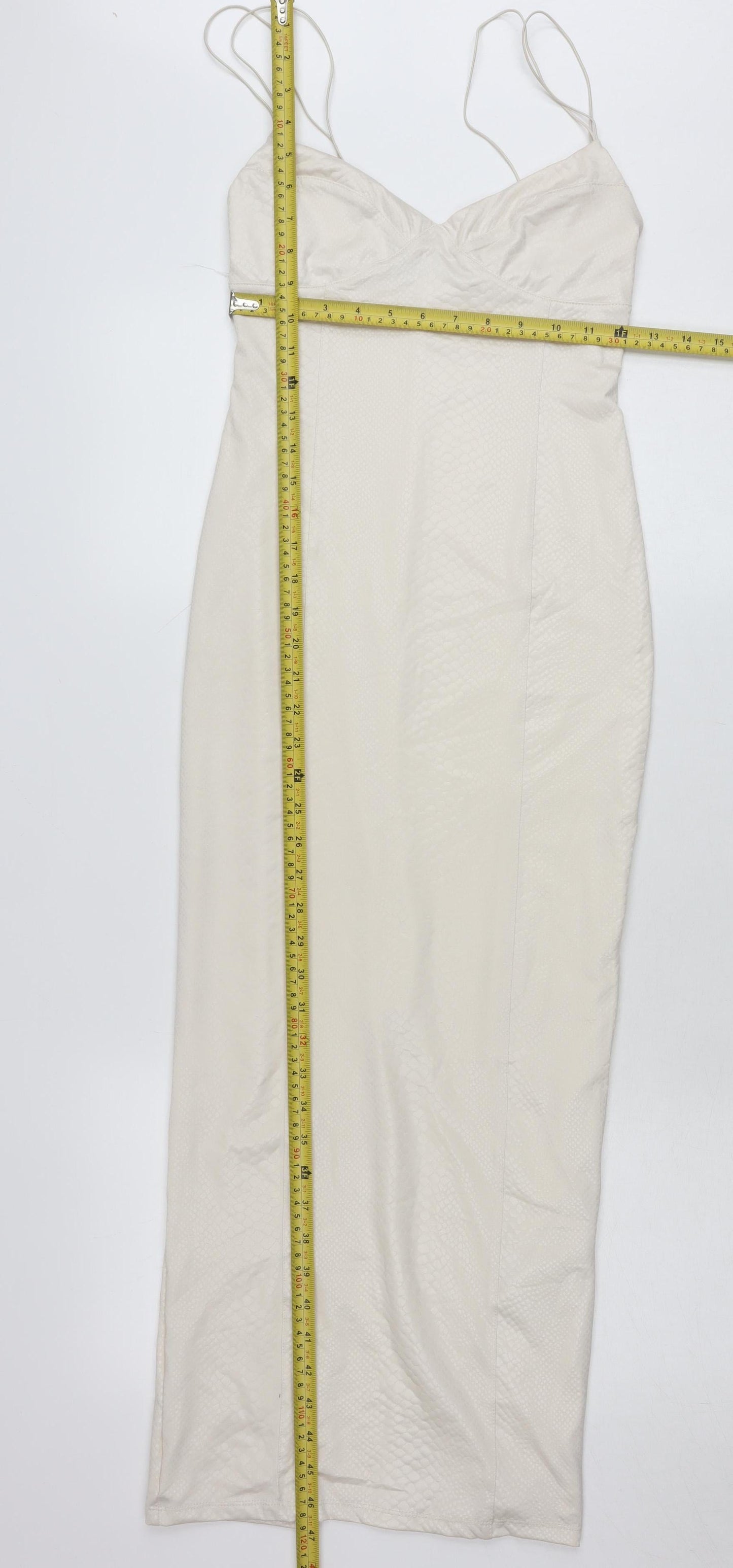 Bershka Women’s Ivory Midi Slip Dress Size 8 V-Neck Strappy