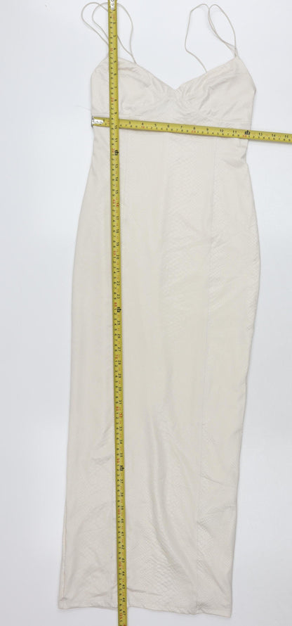 Bershka Women’s Ivory Midi Slip Dress Size 8 V-Neck Strappy
