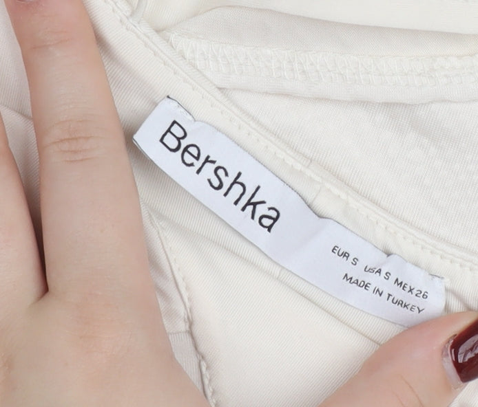 Bershka Women’s Ivory Midi Slip Dress Size 8 V-Neck Strappy