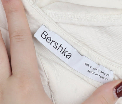 Bershka Women’s Ivory Midi Slip Dress Size 8 V-Neck Strappy