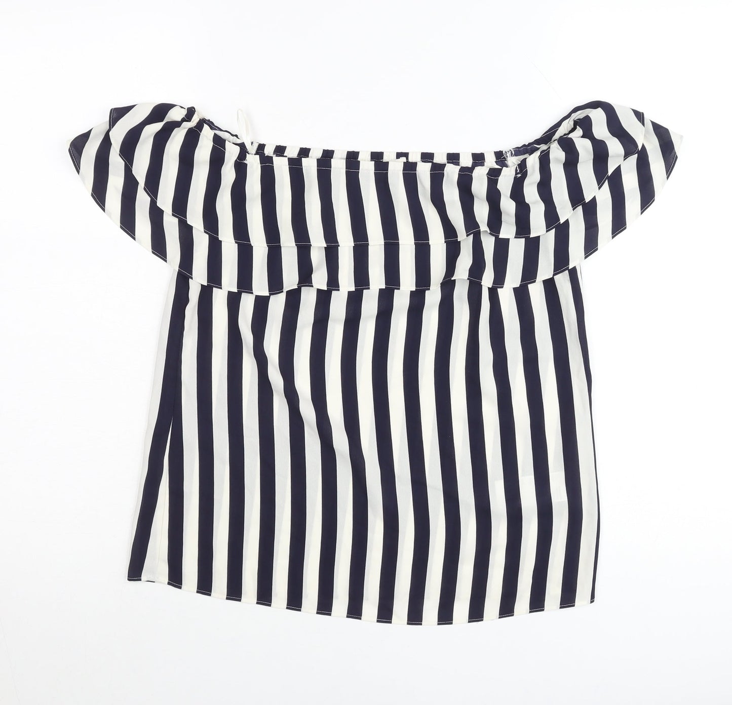 Oasis Women’s Blue Striped Off Shoulder Ruffle Blouse Size 8