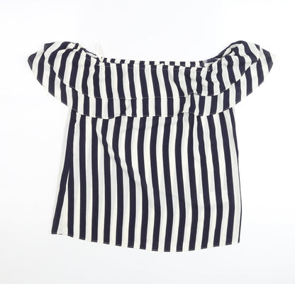 Oasis Women’s Blue Striped Off Shoulder Ruffle Blouse Size 8