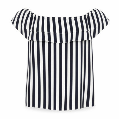 Oasis Women’s Blue Striped Off Shoulder Ruffle Blouse Size 8