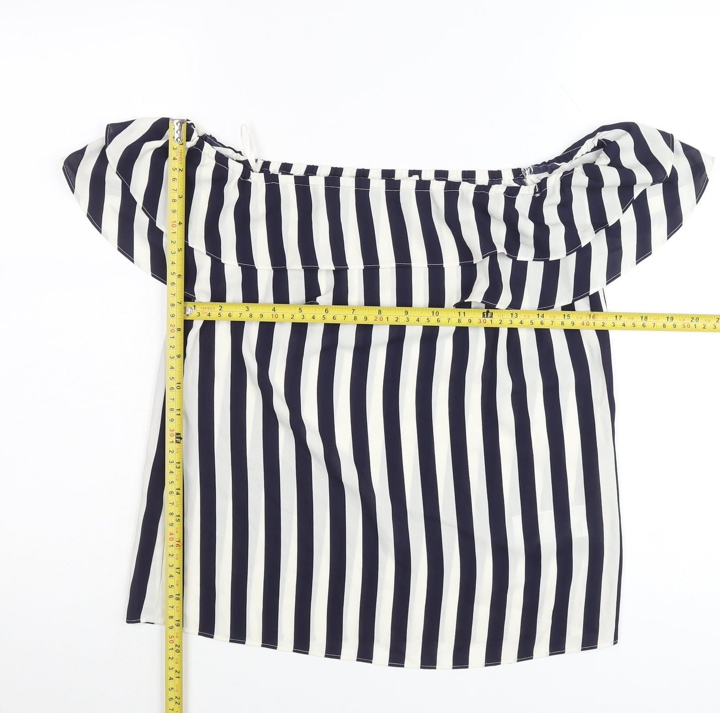 Oasis Women’s Blue Striped Off Shoulder Ruffle Blouse Size 8