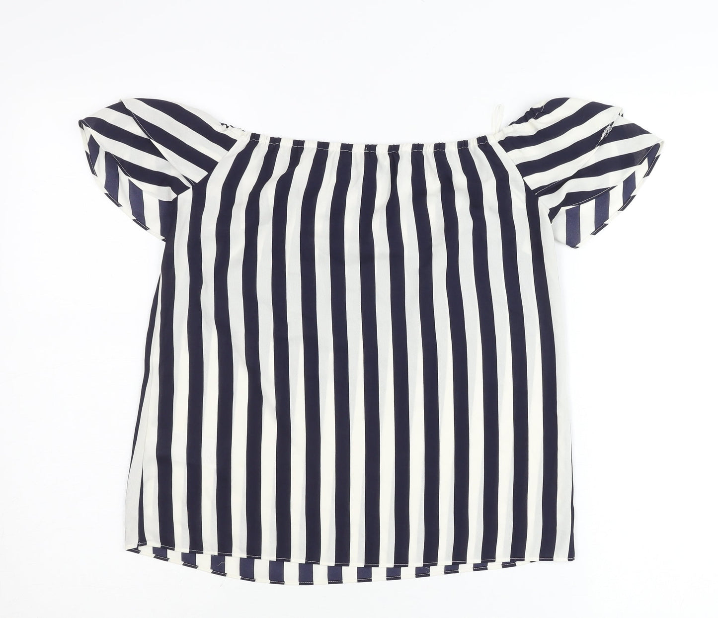 Oasis Women’s Blue Striped Off Shoulder Ruffle Blouse Size 8