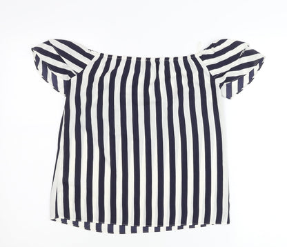 Oasis Women’s Blue Striped Off Shoulder Ruffle Blouse Size 8