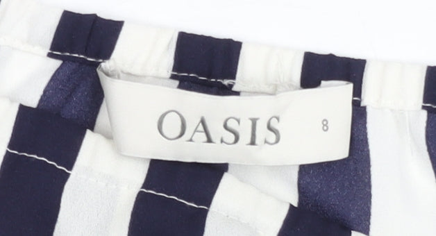 Oasis Women’s Blue Striped Off Shoulder Ruffle Blouse Size 8