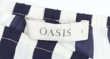 Oasis Women’s Blue Striped Off Shoulder Ruffle Blouse Size 8