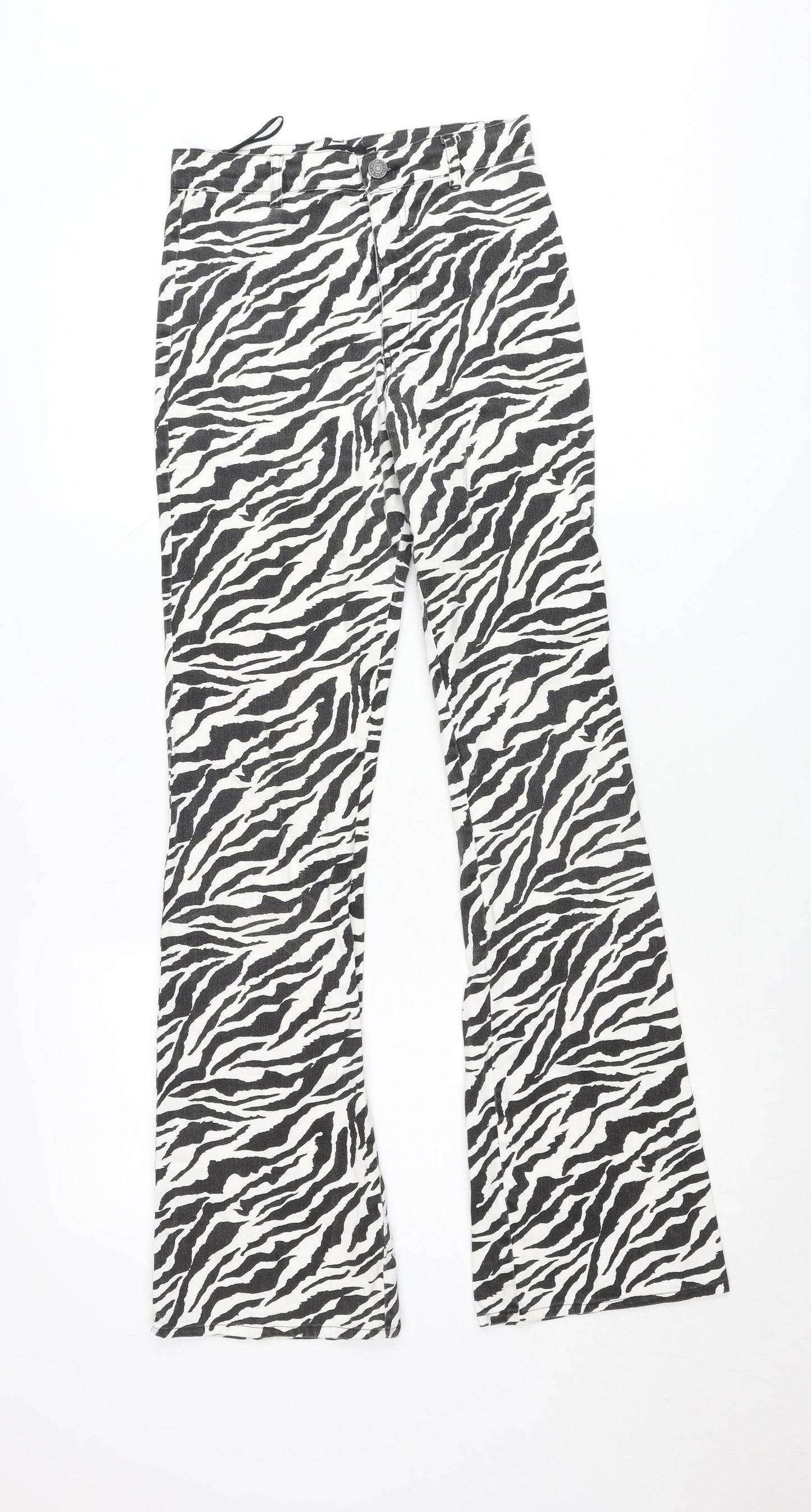 Motel Womens XS Black White Zebra Print Flared Jeans