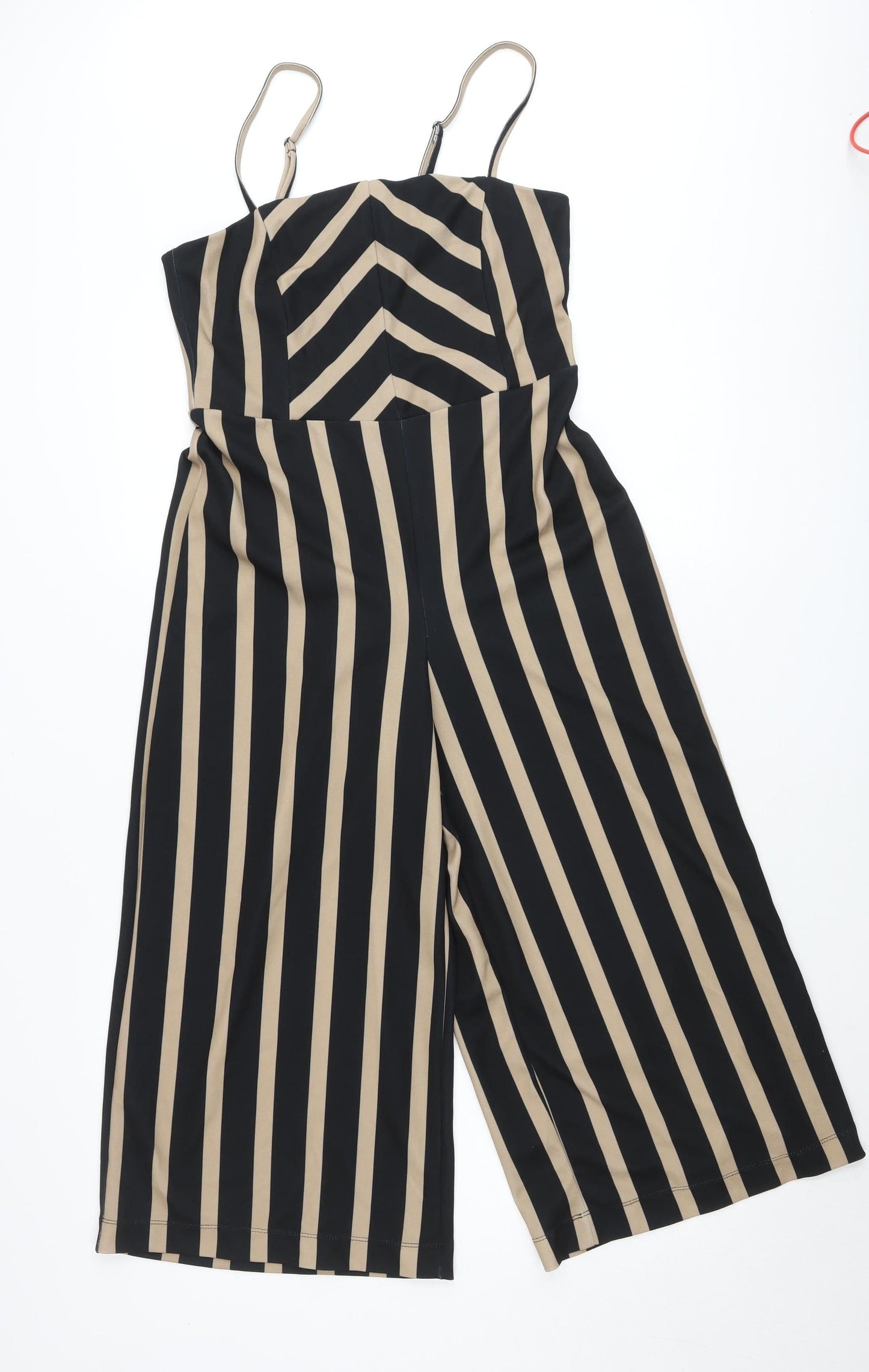 New Look Women’s Black Beige Striped Wide-Leg Jumpsuit Size 10