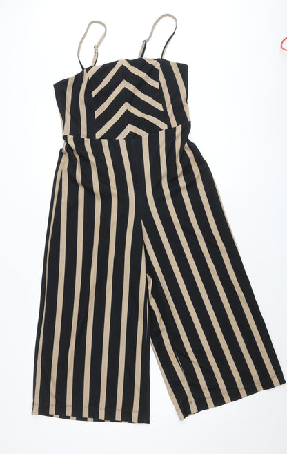 New Look Women’s Black Beige Striped Wide-Leg Jumpsuit Size 10