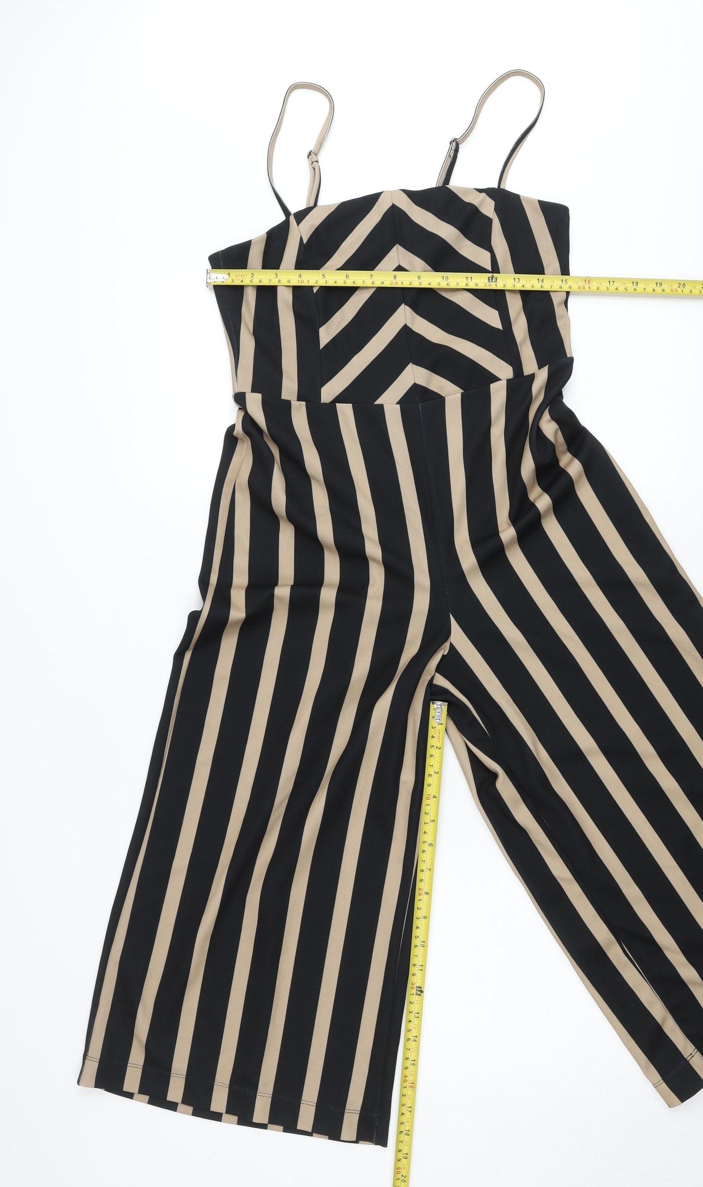 New Look Women’s Black Beige Striped Wide-Leg Jumpsuit Size 10