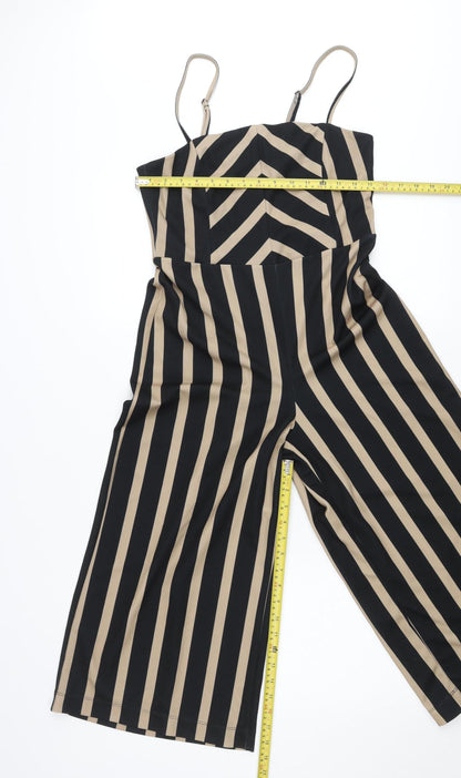 New Look Women’s Black Beige Striped Wide-Leg Jumpsuit Size 10