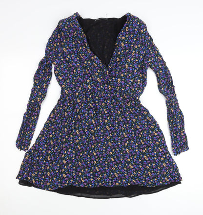 Zara Women’s Multicoloured Floral A-Line V-Neck Short Dress Size 12