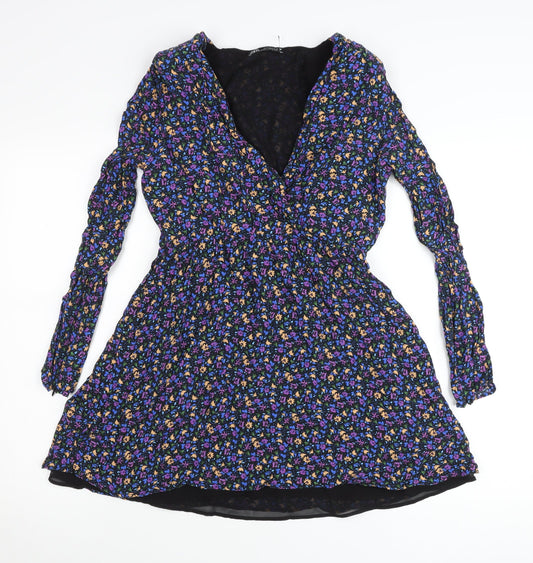 Zara Women’s Multicoloured Floral A-Line V-Neck Short Dress Size 12