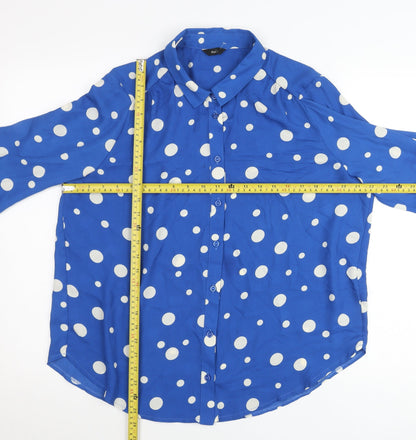 M&Co Women’s Blue Polka Dot Button-Up Shirt Size 14 Long Sleeve