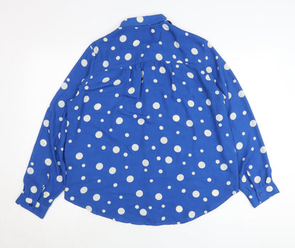 M&Co Women’s Blue Polka Dot Button-Up Shirt Size 14 Long Sleeve