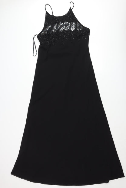 Chelsea Nites Women’s Black Beaded Slip Dress Size 14 Formal Long