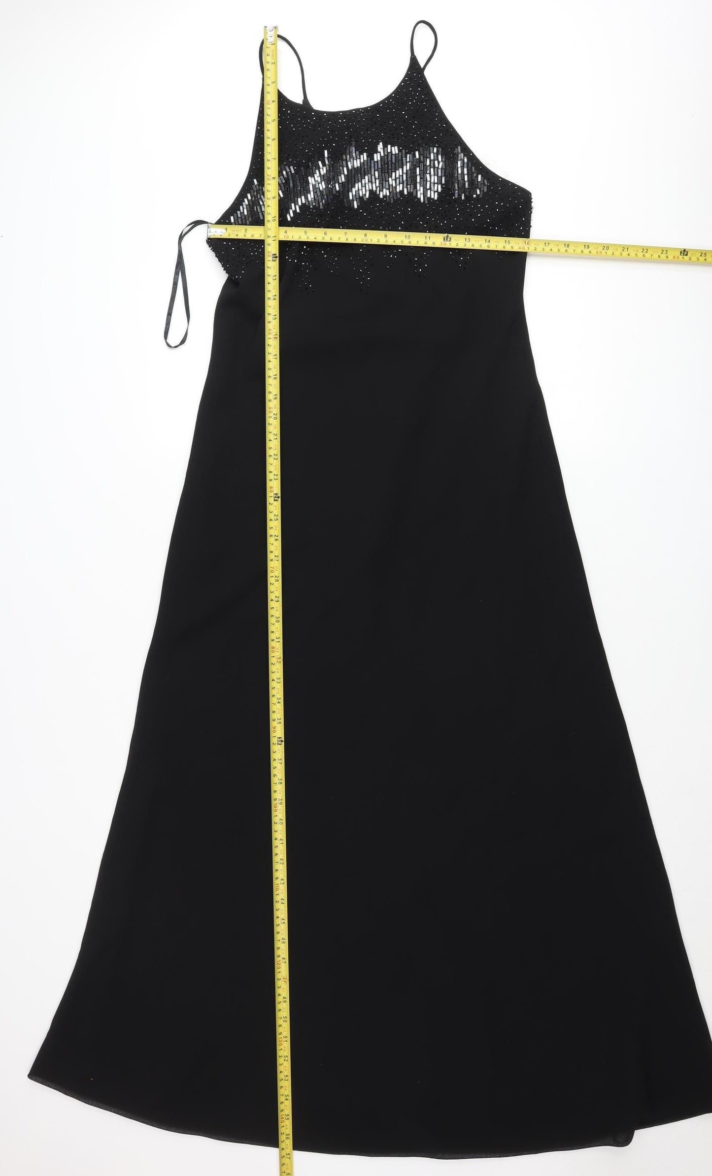 Chelsea Nites Women’s Black Beaded Slip Dress Size 14 Formal Long