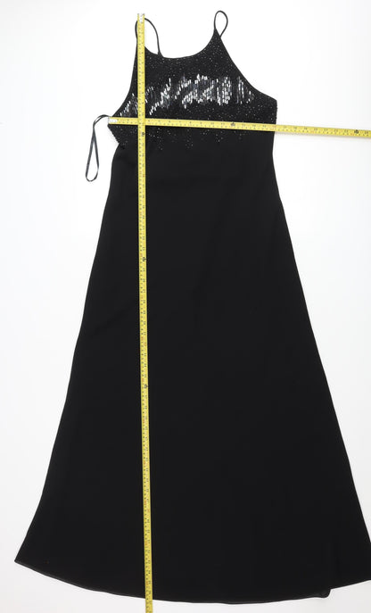 Chelsea Nites Women’s Black Beaded Slip Dress Size 14 Formal Long