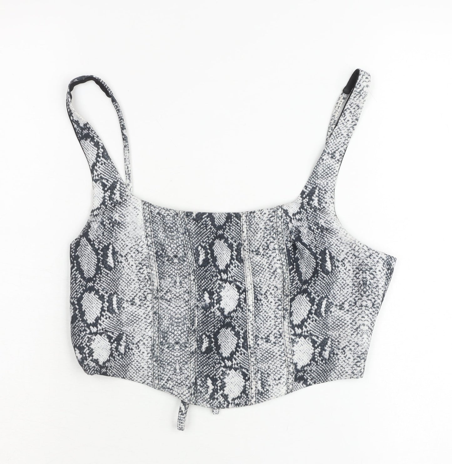 Pink Vanilla Women’s Grey Snake Print Cropped Tank Top UK S